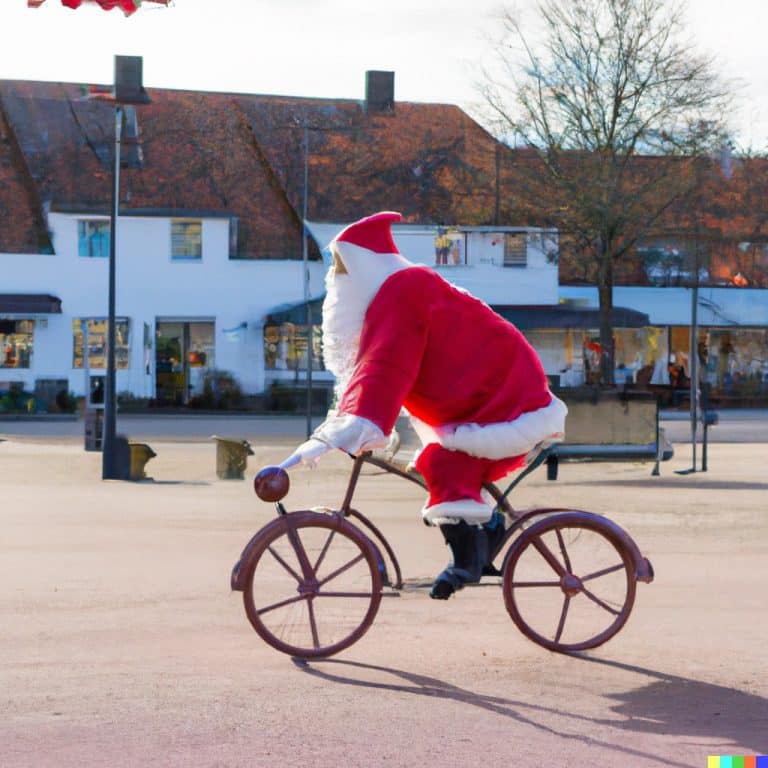 DALL·E - santa claus riding a bike at rådhustorget in säter sweden